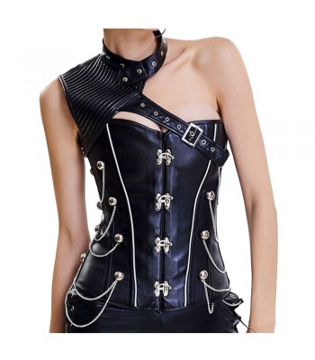 Women Black Leather Corset OverBust Corset